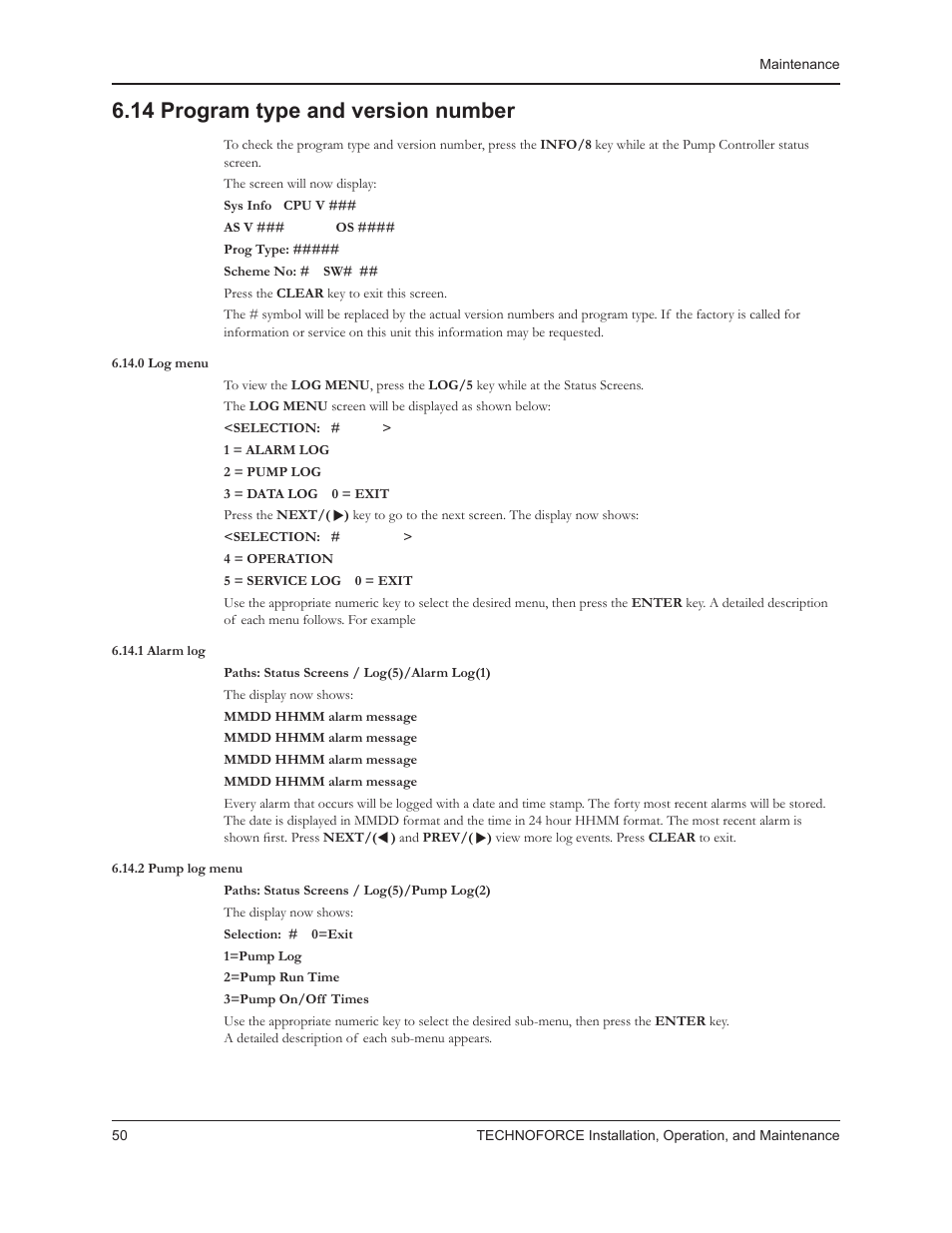 14 program type and version number | Bell & Gossett 10 001 265R5 TechnoForce Pump Controller User Manual | Page 56 / 76