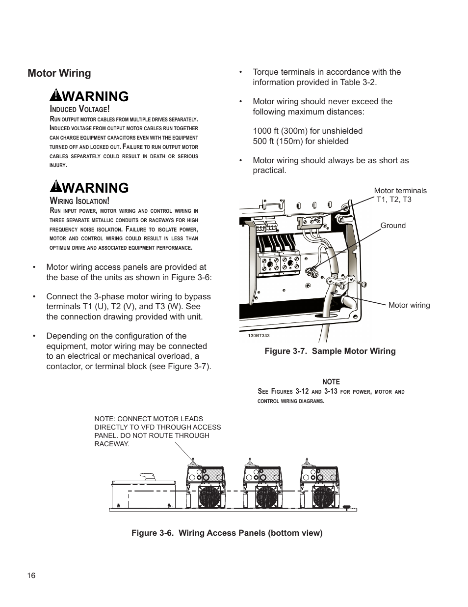 Warning, Motor wiring | Bell & Gossett 176R0649C Technologic 502 Series Pump Controller User Manual | Page 16 / 74