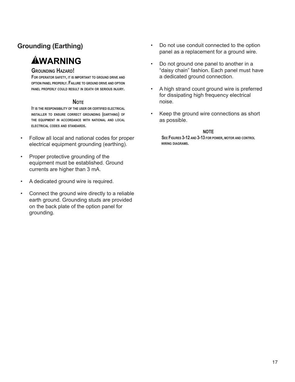 Warning, Grounding (earthing) | Bell & Gossett 176R0649C Technologic 502 Series Pump Controller User Manual | Page 17 / 74