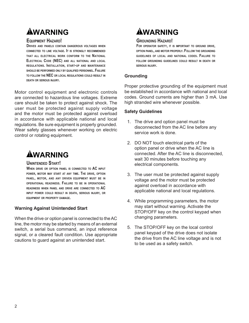 Warning | Bell & Gossett 176R0649C Technologic 502 Series Pump Controller User Manual | Page 2 / 74