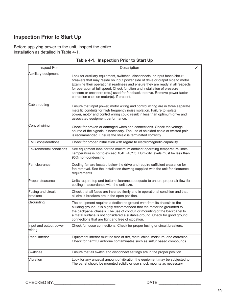 Inspection prior to start up | Bell & Gossett 176R0649C Technologic 502 Series Pump Controller User Manual | Page 29 / 74