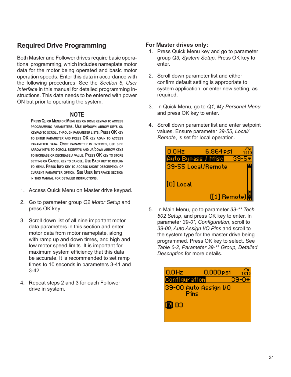 Required drive programming, For master drives only | Bell & Gossett 176R0649C Technologic 502 Series Pump Controller User Manual | Page 31 / 74
