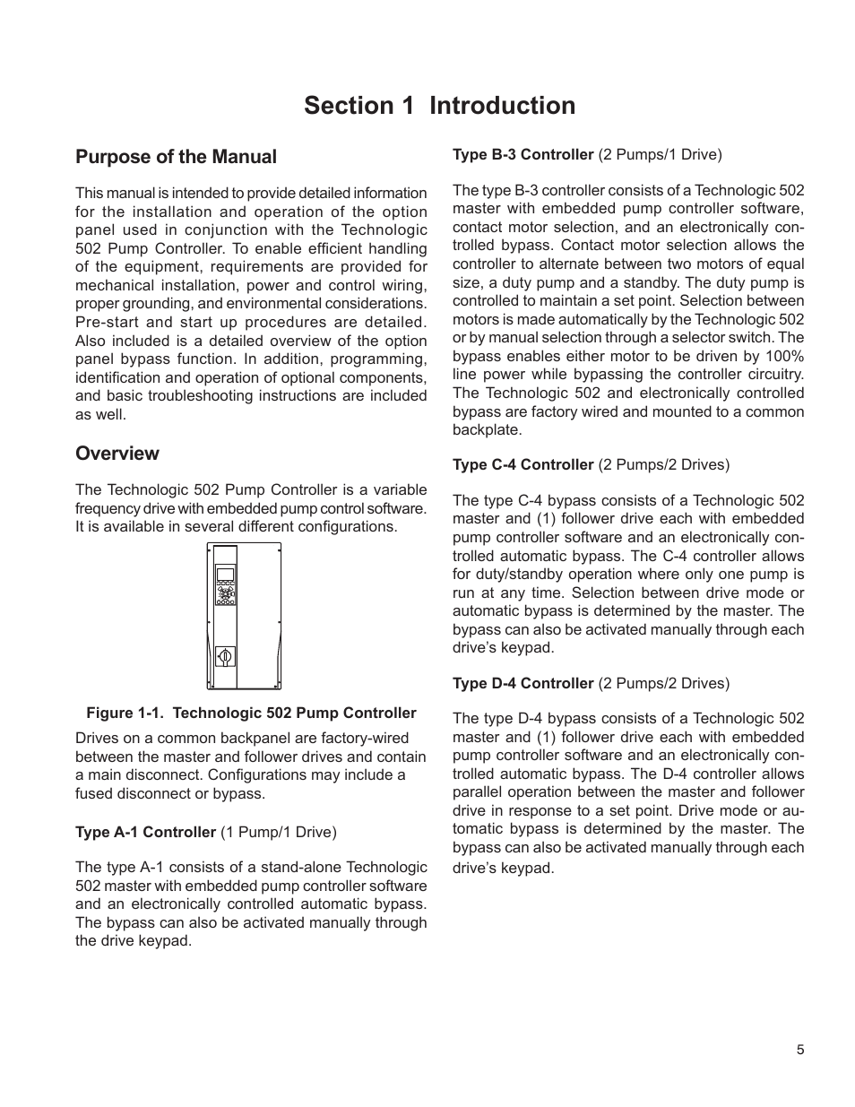 Purpose of the manual, Overview | Bell & Gossett 176R0649C Technologic 502 Series Pump Controller User Manual | Page 5 / 74