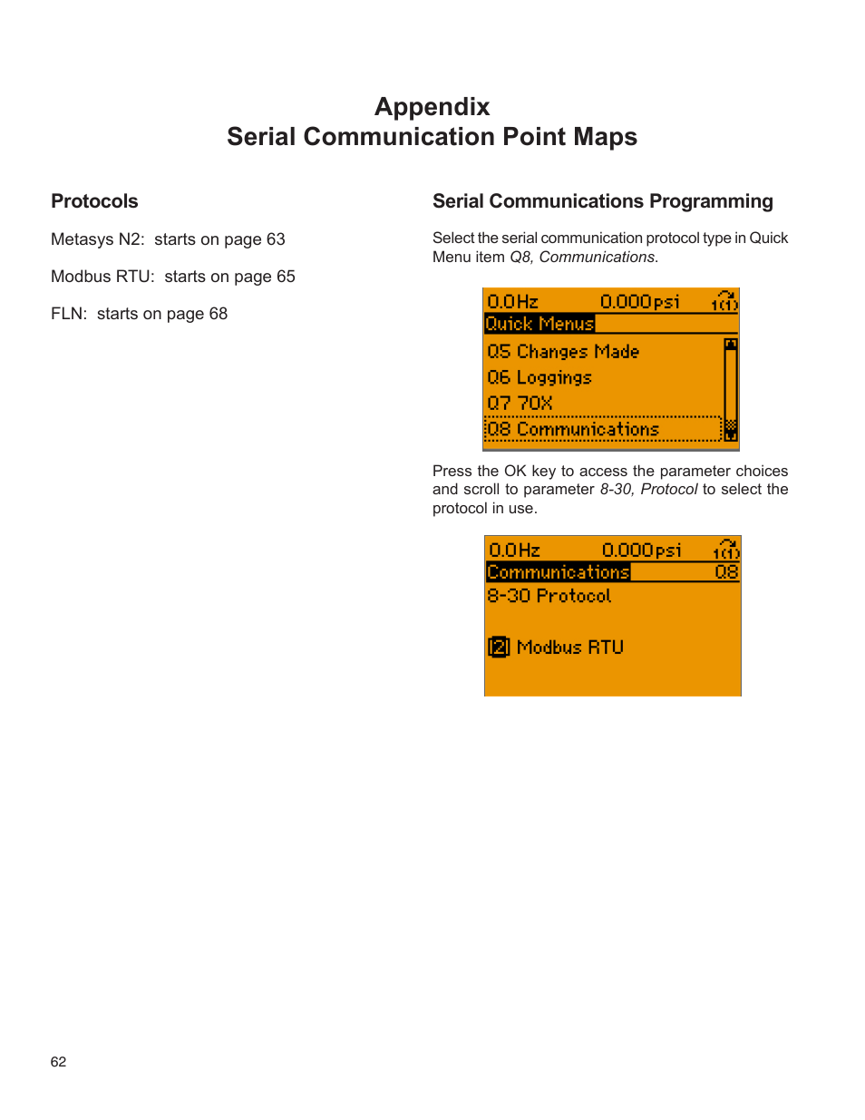 Appendix serial communication point maps | Bell & Gossett 176R0649C Technologic 502 Series Pump Controller User Manual | Page 62 / 74