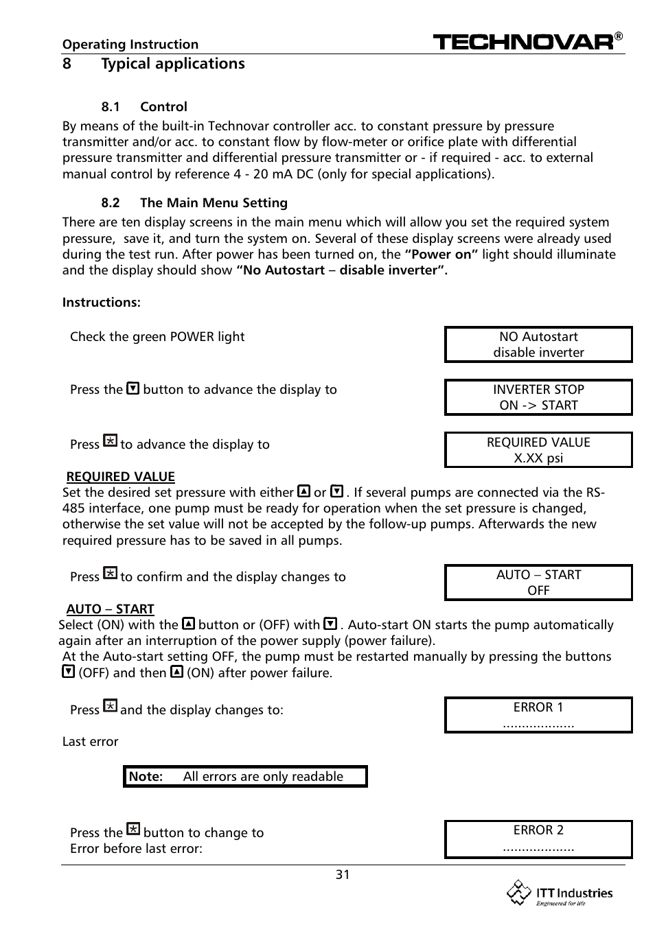 Bell & Gossett 193 TECHNOVAR VARIABLE SPEED PUMP CONTROLLER AND INTEGRATED AJUSTABLE FREQUENCY DRIVE User Manual | Page 31 / 78