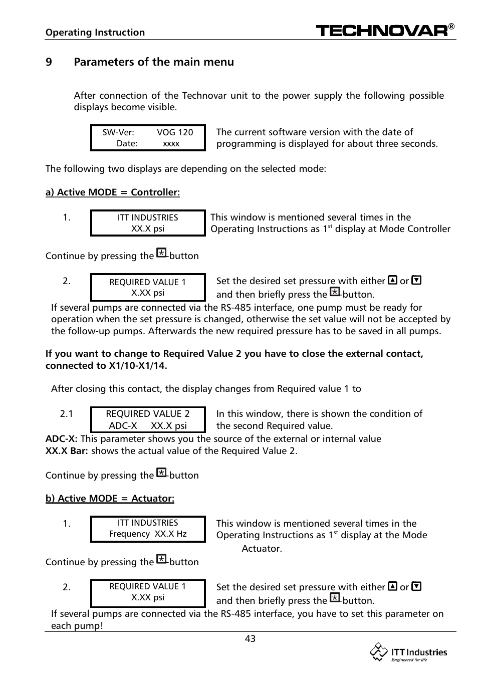 9parameters of the main menu | Bell & Gossett 193 TECHNOVAR VARIABLE SPEED PUMP CONTROLLER AND INTEGRATED AJUSTABLE FREQUENCY DRIVE User Manual | Page 43 / 78
