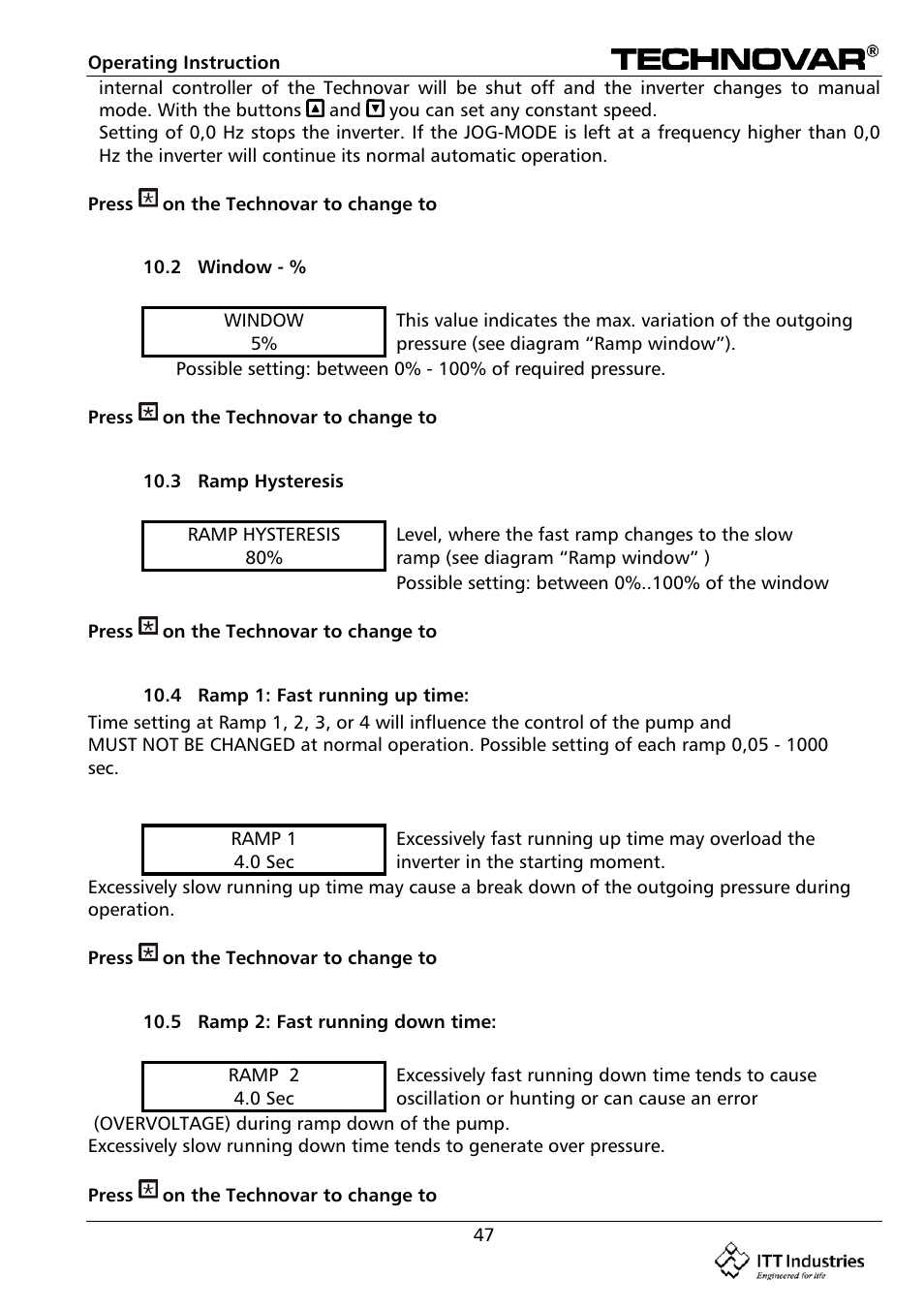 Bell & Gossett 193 TECHNOVAR VARIABLE SPEED PUMP CONTROLLER AND INTEGRATED AJUSTABLE FREQUENCY DRIVE User Manual | Page 47 / 78