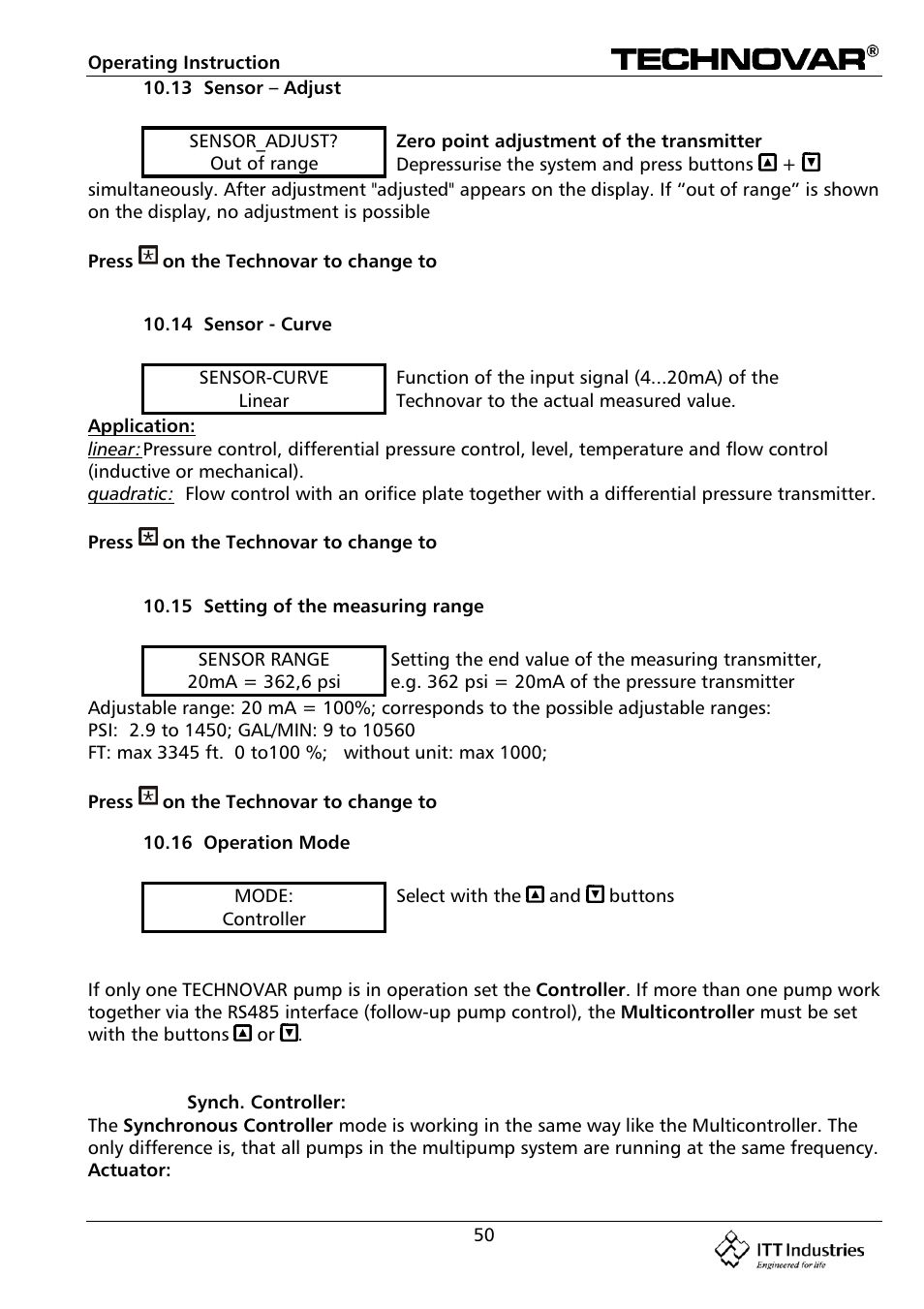 Bell & Gossett 193 TECHNOVAR VARIABLE SPEED PUMP CONTROLLER AND INTEGRATED AJUSTABLE FREQUENCY DRIVE User Manual | Page 50 / 78