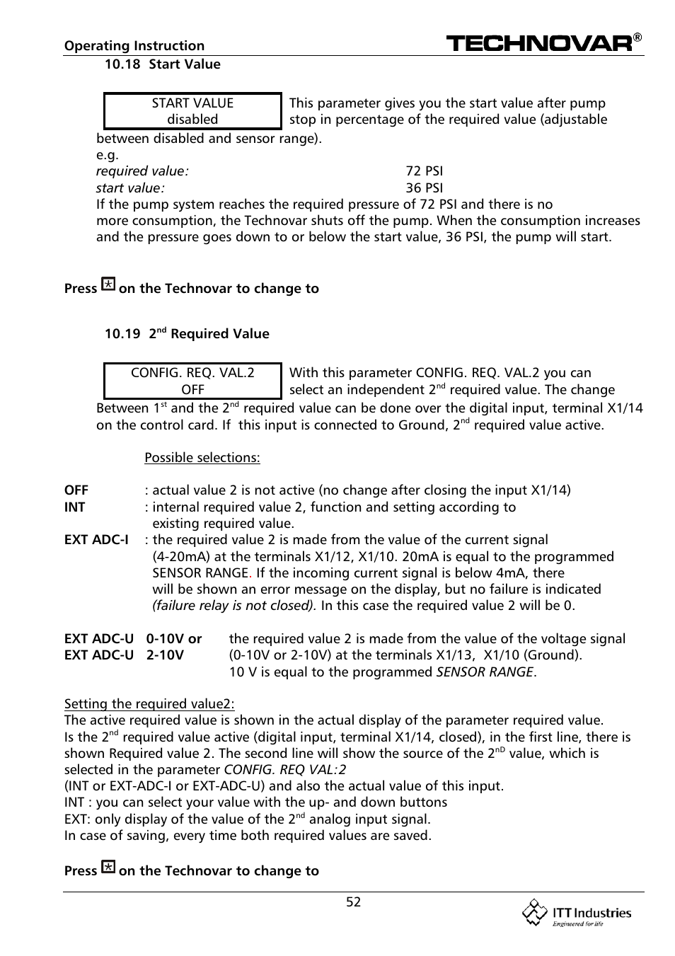 Bell & Gossett 193 TECHNOVAR VARIABLE SPEED PUMP CONTROLLER AND INTEGRATED AJUSTABLE FREQUENCY DRIVE User Manual | Page 52 / 78