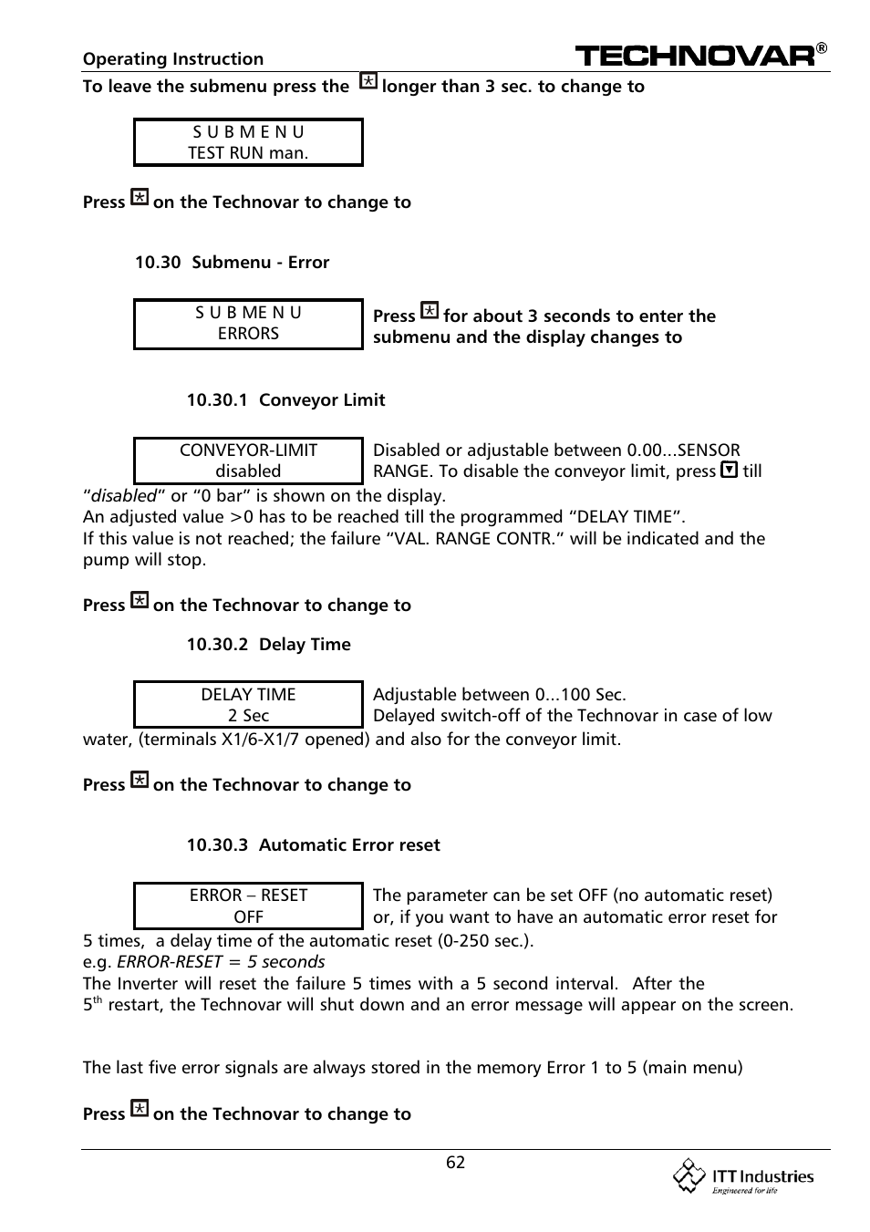 Bell & Gossett 193 TECHNOVAR VARIABLE SPEED PUMP CONTROLLER AND INTEGRATED AJUSTABLE FREQUENCY DRIVE User Manual | Page 62 / 78