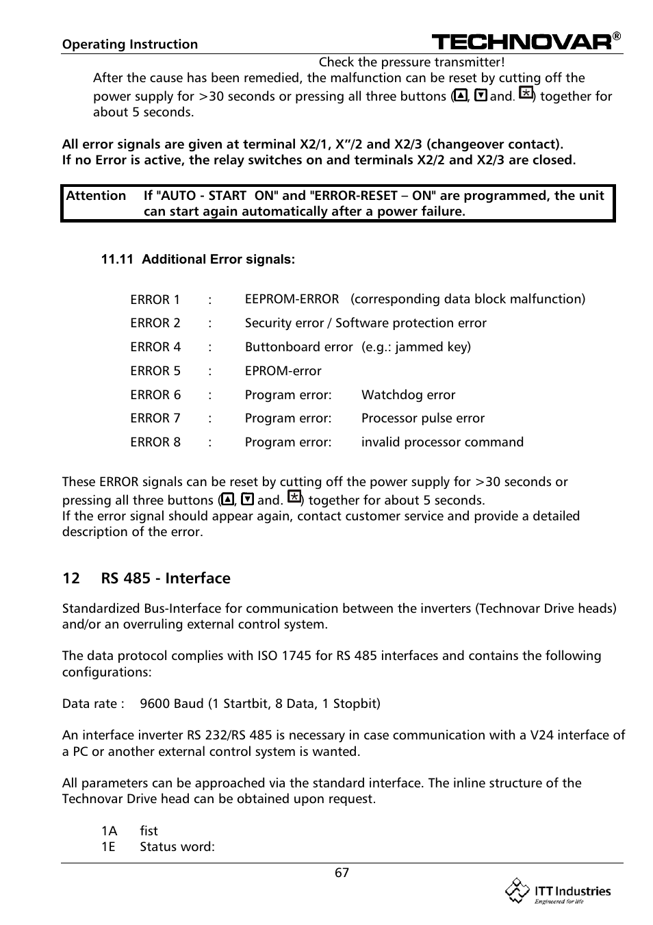 Bell & Gossett 193 TECHNOVAR VARIABLE SPEED PUMP CONTROLLER AND INTEGRATED AJUSTABLE FREQUENCY DRIVE User Manual | Page 67 / 78