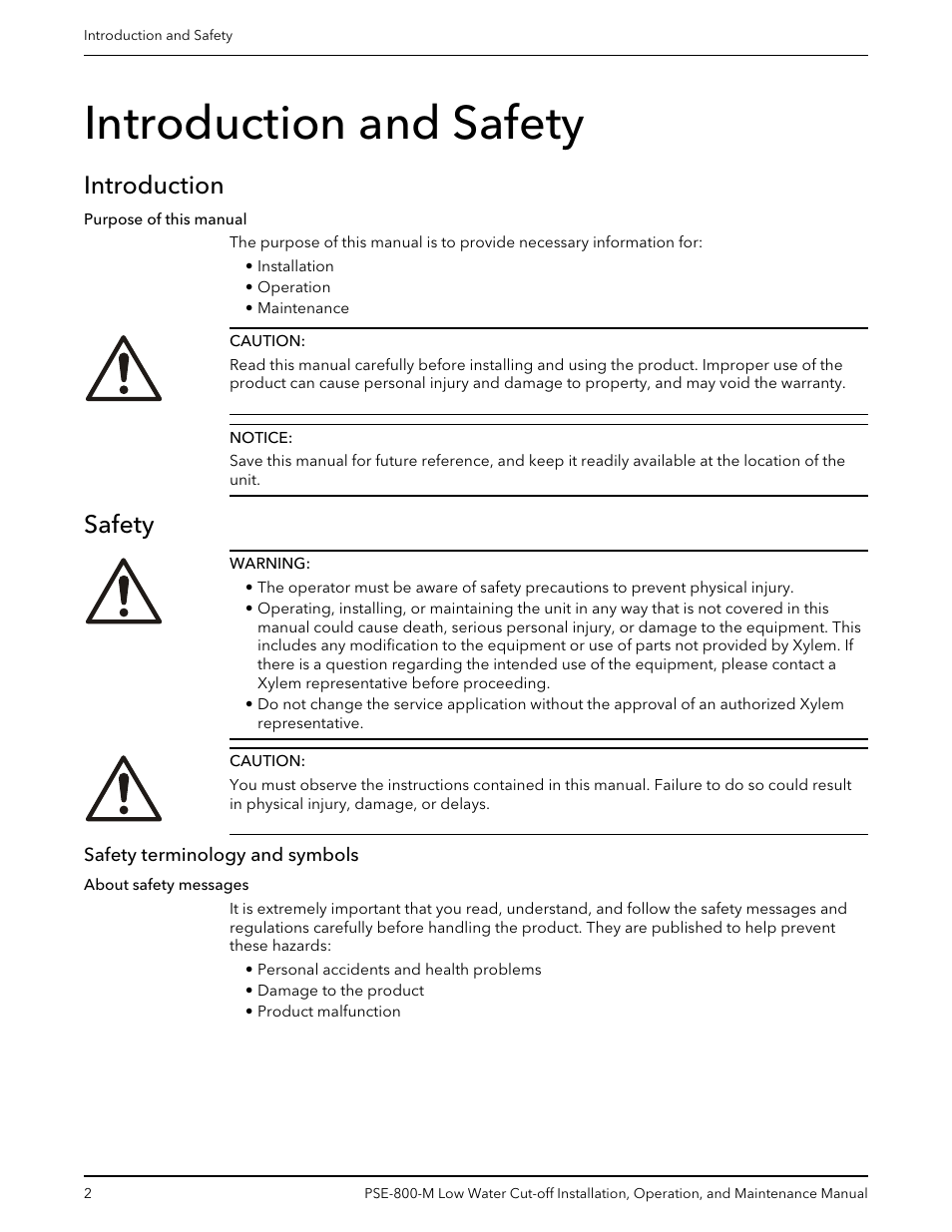 Introduction and safety, Introduction, Safety | Safety terminology and symbols, Introduction safety | Bell & Gossett 211013D PSE 800 M Low Water Cut-off User Manual | Page 4 / 20