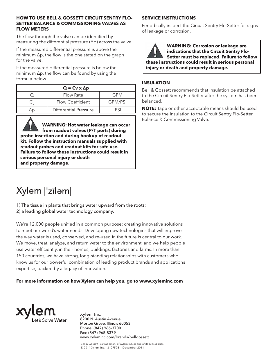 Xylem | Bell & Gossett 310952B Circuit Sentry Flo-Setter Balance & Commissioning Valves with NPT Connections User Manual | Page 3 / 3