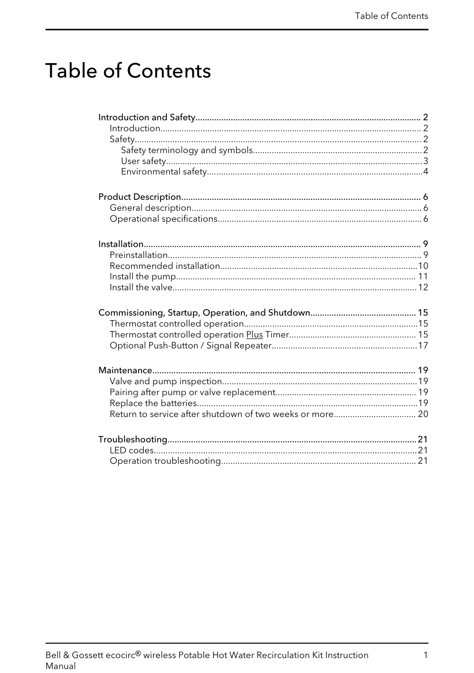 Bell & Gossett 6 71 075 141B ecocirc wireless Potable Hot Water Recirculation Kit User Manual | Page 3 / 28