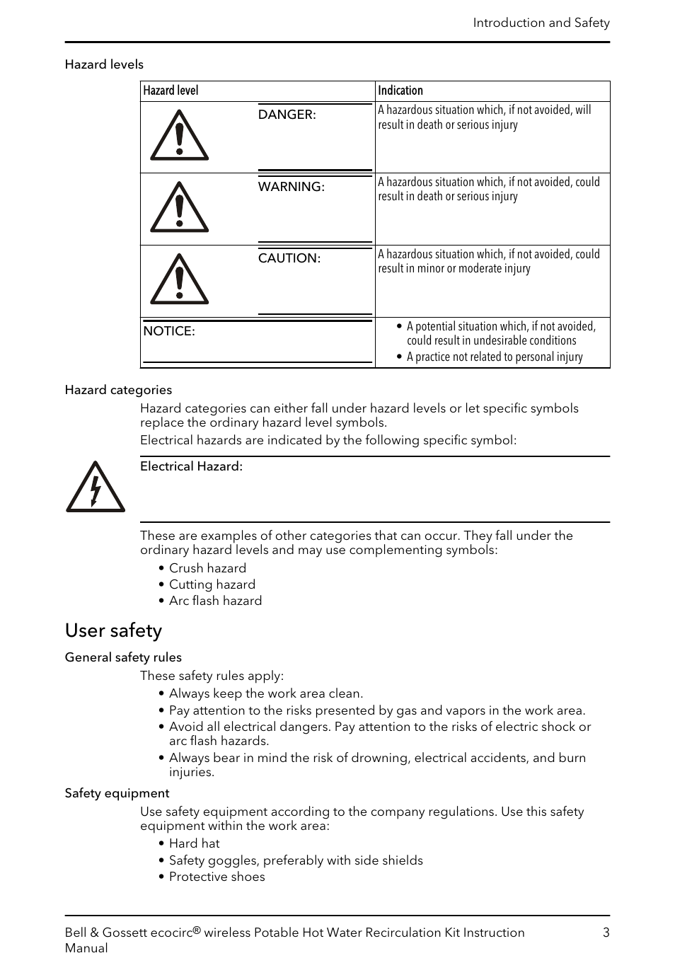User safety | Bell & Gossett 6 71 075 141B ecocirc wireless Potable Hot Water Recirculation Kit User Manual | Page 5 / 28