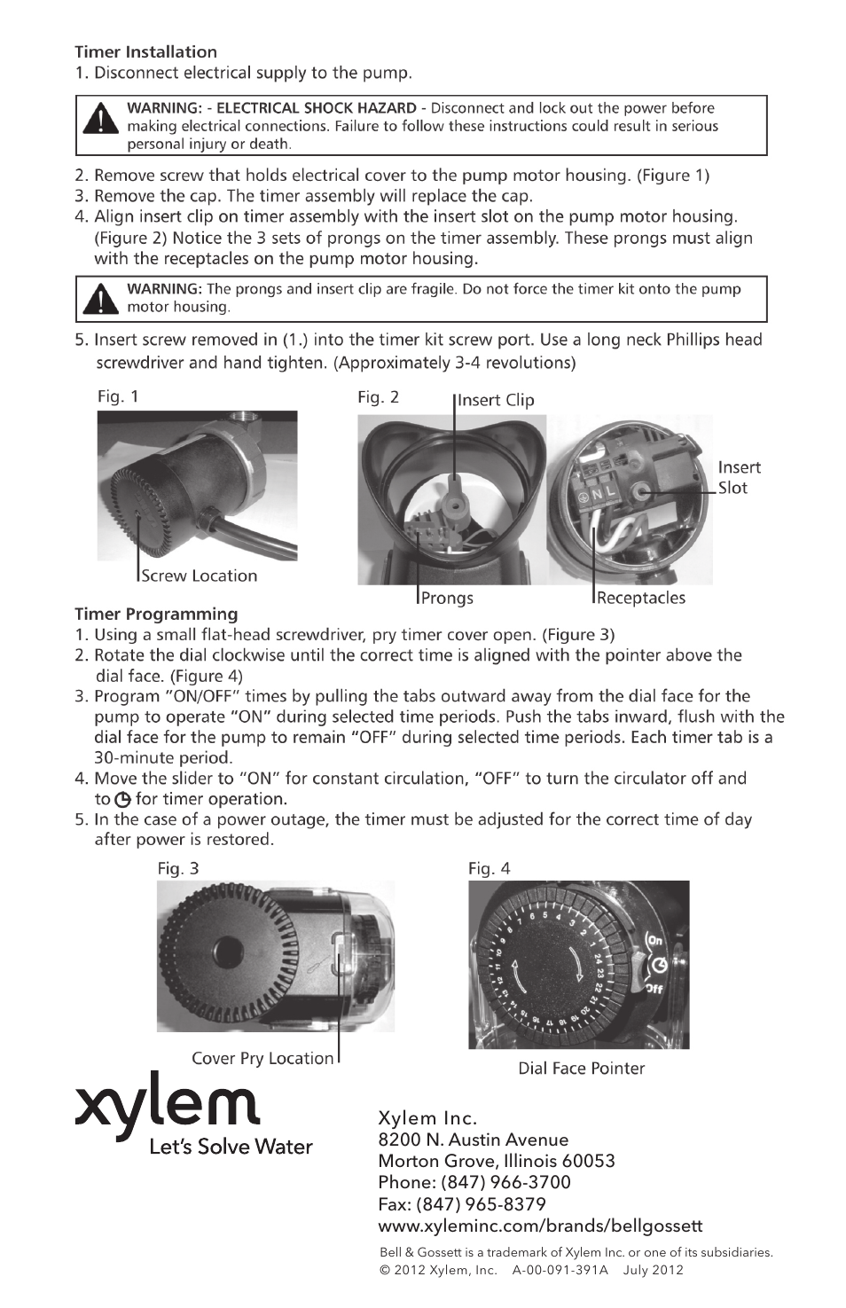 Bell & Gossett A 00 091 391A Automatic Plug-In Timer for e³-4/e³-6 Circulators User Manual | Page 2 / 2
