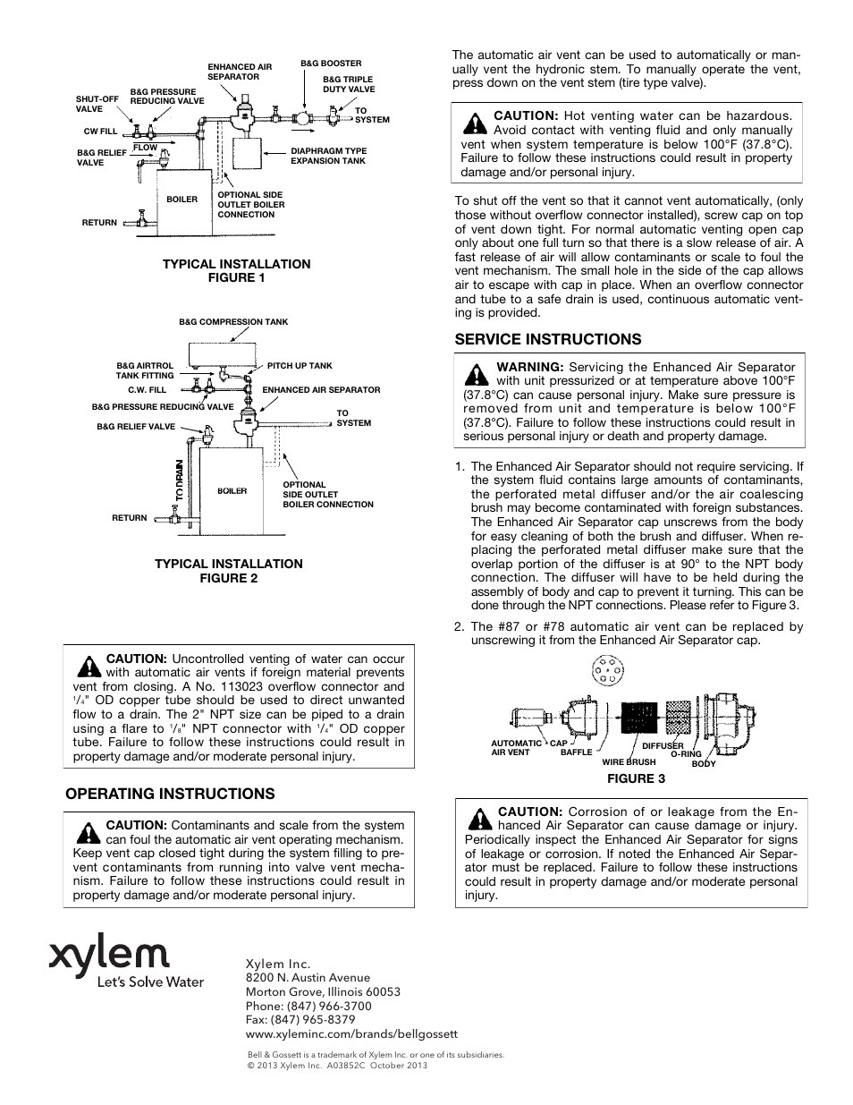 Service instructions, Operating instructions | Bell & Gossett A03852C Enhanced Air Separator EAS User Manual | Page 2 / 2