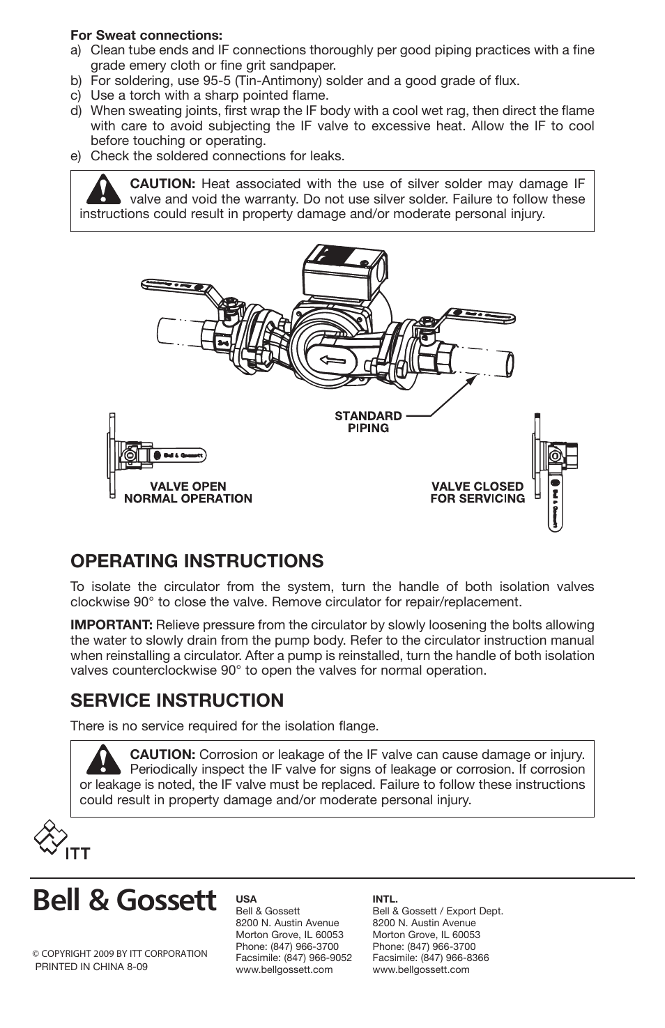 Bell & gossett, Operating instructions, Service instruction | Bell & Gossett A07209C Isolation Flange Operational Limits User Manual | Page 2 / 2