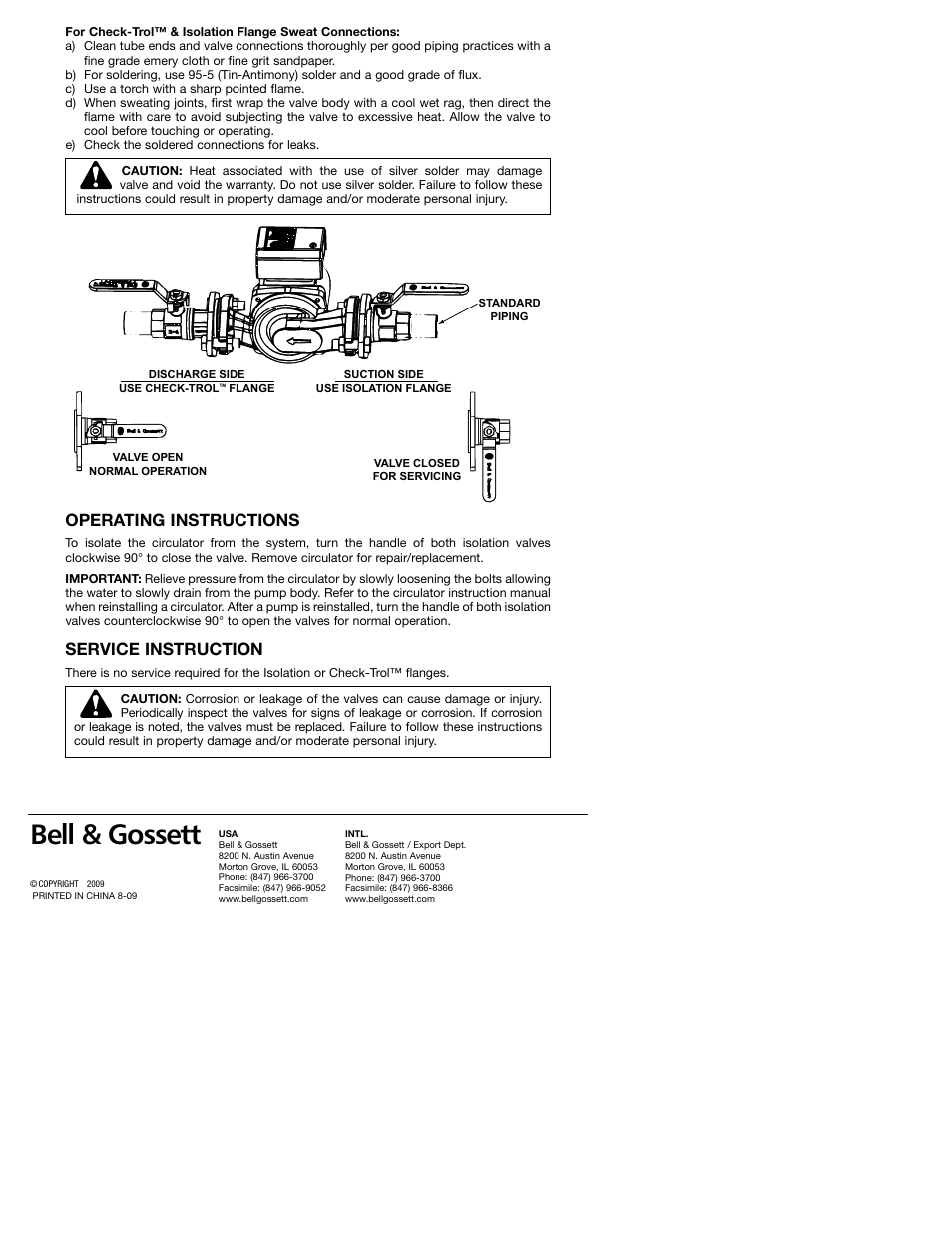 Bell & gossett, Operating instructions, Service instruction | Bell & Gossett A07211A Check-Trol Flange Operational Limits User Manual | Page 2 / 2