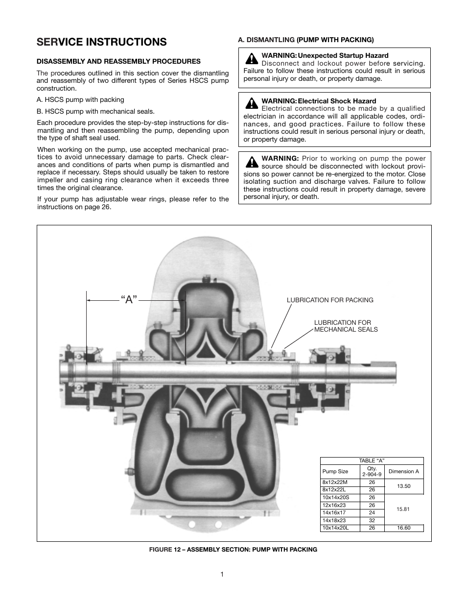 Ser vice instructions | Xylem AC8584C Series HSCS Base Mounted Centrifugal Pumps User Manual | Page 19 / 31