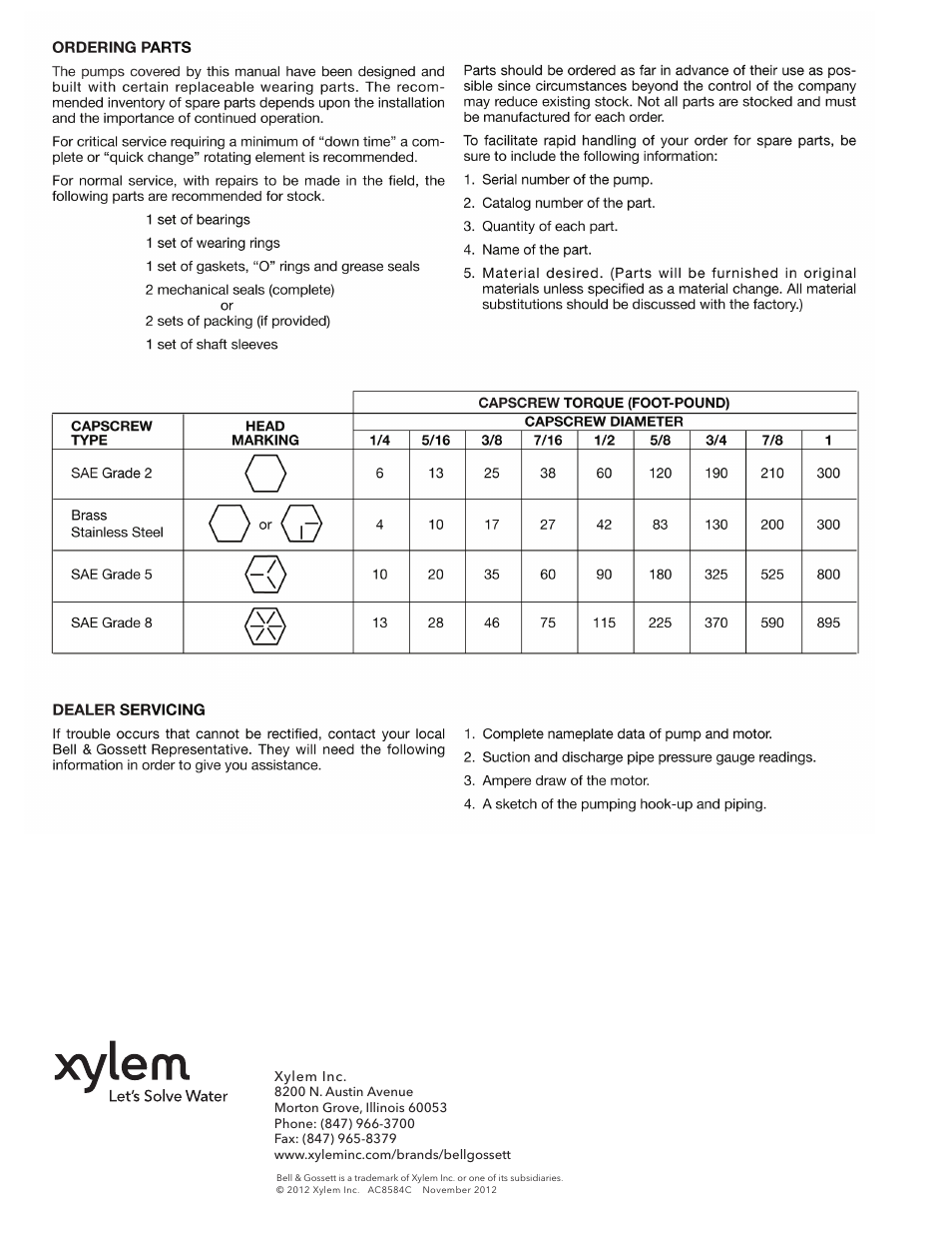 Xylem AC8584C Series HSCS Base Mounted Centrifugal Pumps User Manual | Page 31 / 31