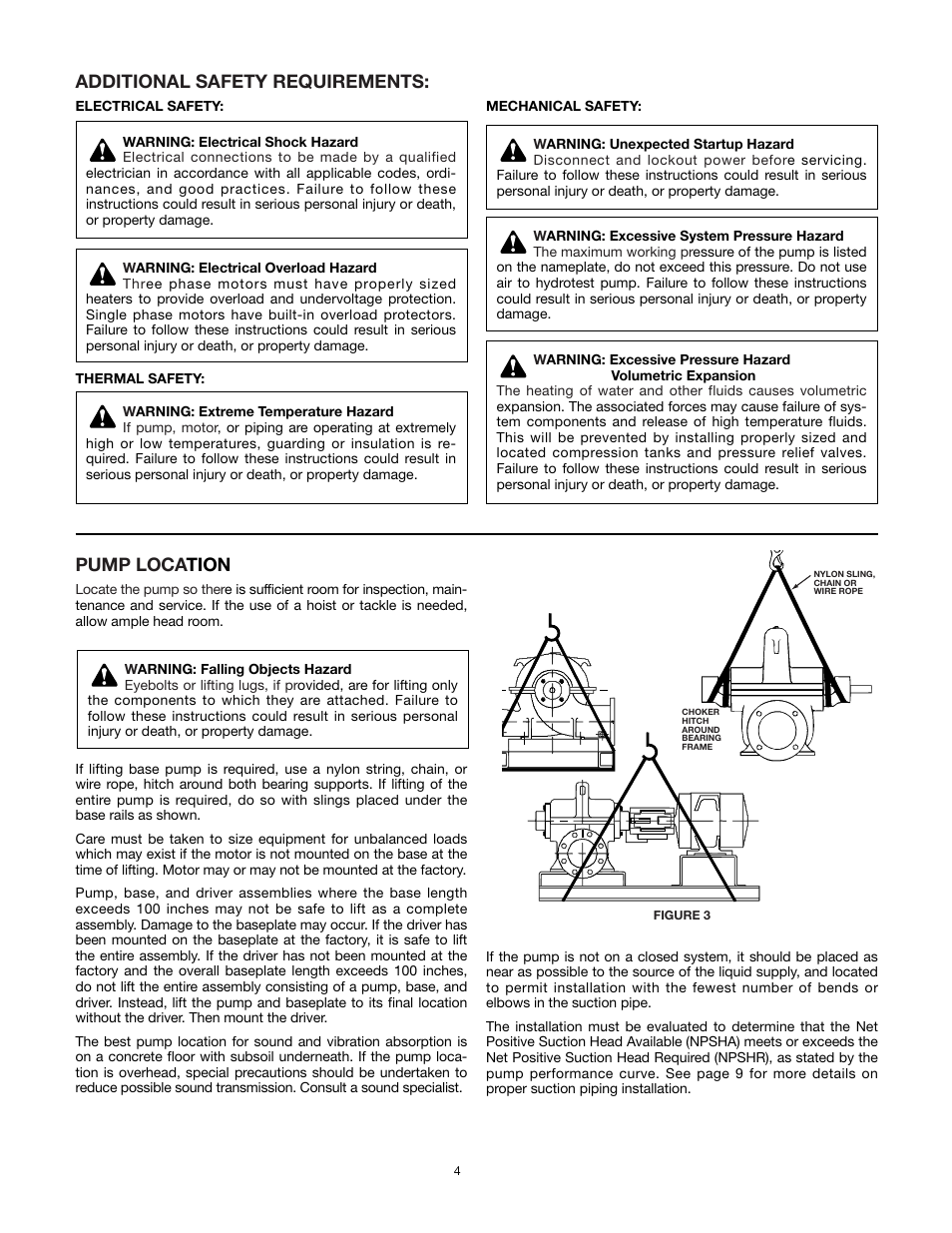 Pump loca tion, Additional safety requirements | Xylem AC8584C Series HSCS Base Mounted Centrifugal Pumps User Manual | Page 4 / 31