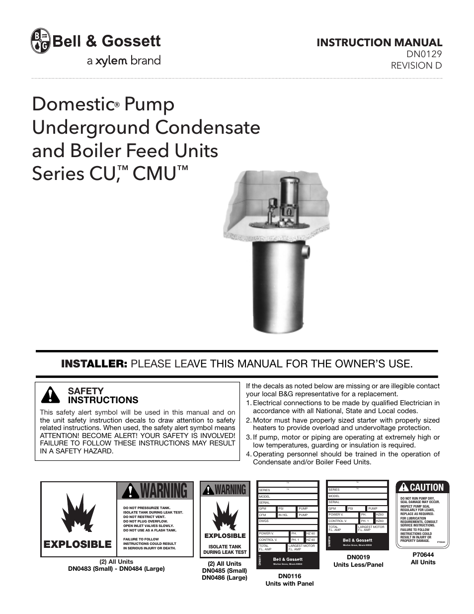 Bell & Gossett DN0129D Series CMU User Manual | 8 pages