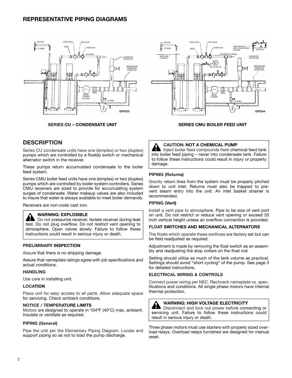 Description, Representative piping diagrams | Bell & Gossett DN0129D Series CMU User Manual | Page 2 / 8