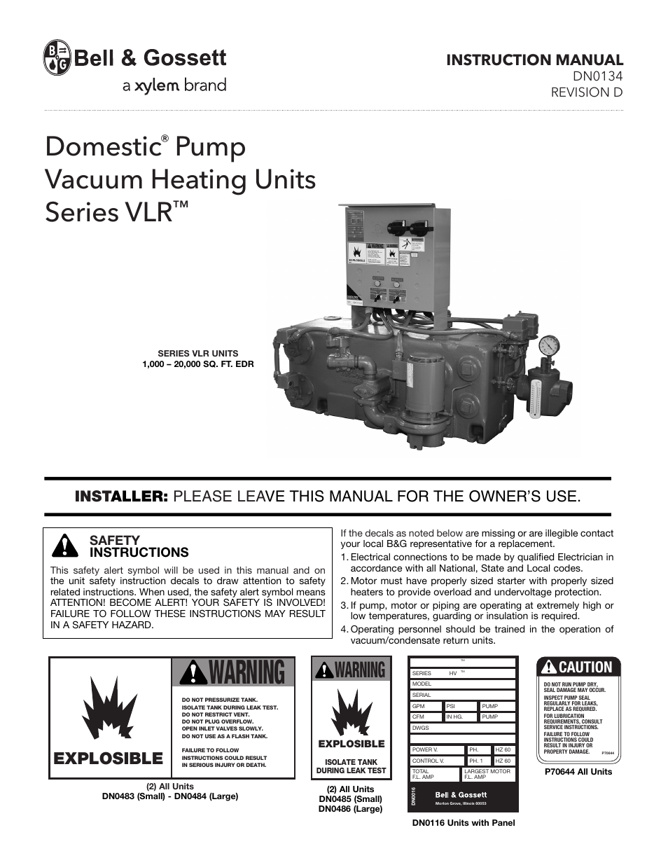 Bell & Gossett DN0134D Domestic Pump Vacuum Heating Units Series VLR User Manual | 10 pages