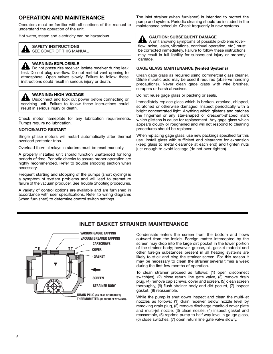 Opera tion and maintenance, Inlet basket strainer maintenance | Bell & Gossett DN0135D Domestic Pump Vacuum Heating Units Series VL User Manual | Page 6 / 10