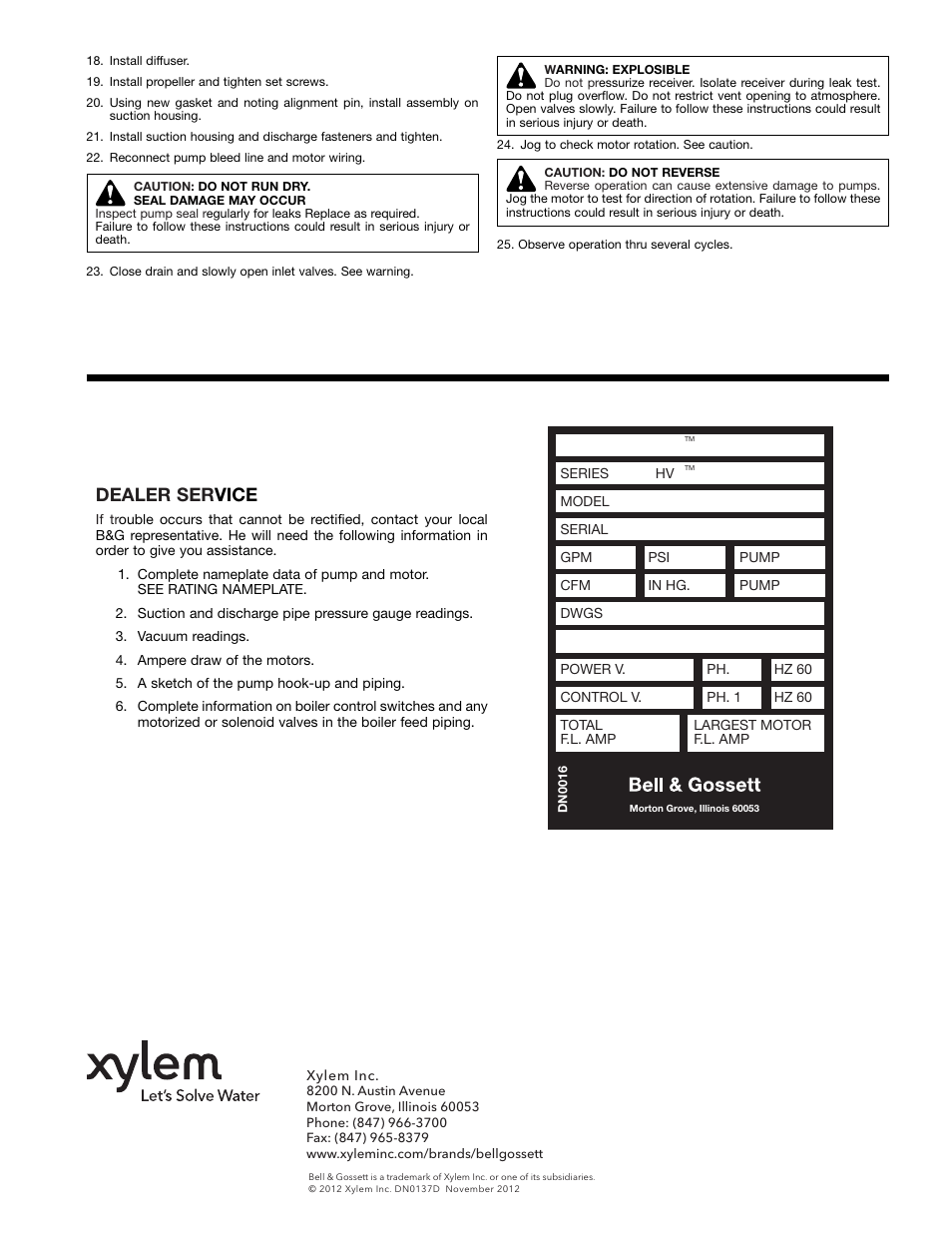 Dealer ser vice | Bell & Gossett DN0137D Domestic Pump Vacuum & Boiler Feed Unit Series VCMD User Manual | Page 10 / 10