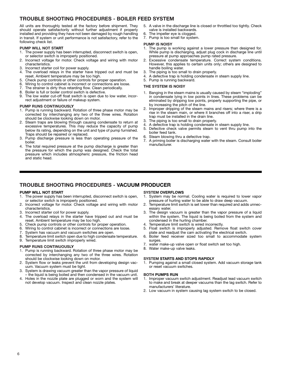 Trouble shooting procedures - boiler feed system, Trouble shooting procedures - v acuum producer | Bell & Gossett DN0137D Domestic Pump Vacuum & Boiler Feed Unit Series VCMD User Manual | Page 6 / 10