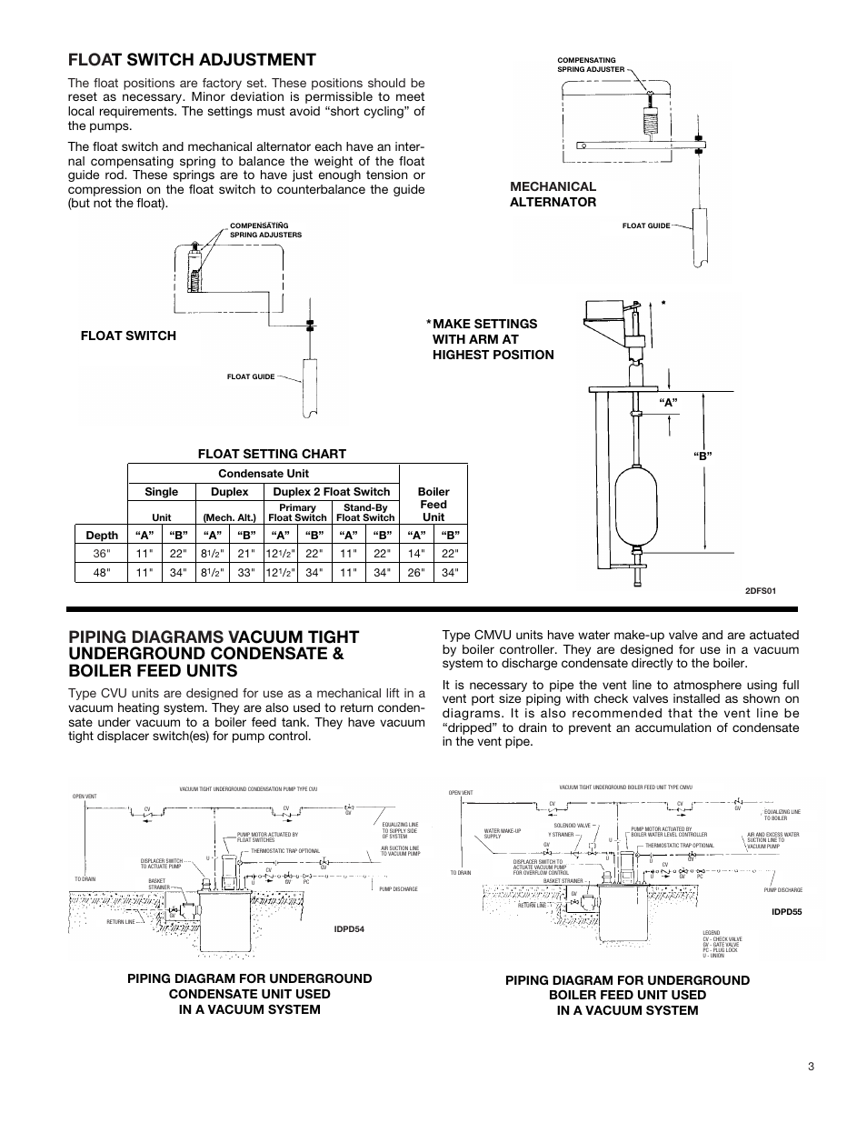 Floa t switch adjustment | Bell & Gossett DN0147D HS Underground Condensate and Boiler Feed Units Series UHM User Manual | Page 3 / 8