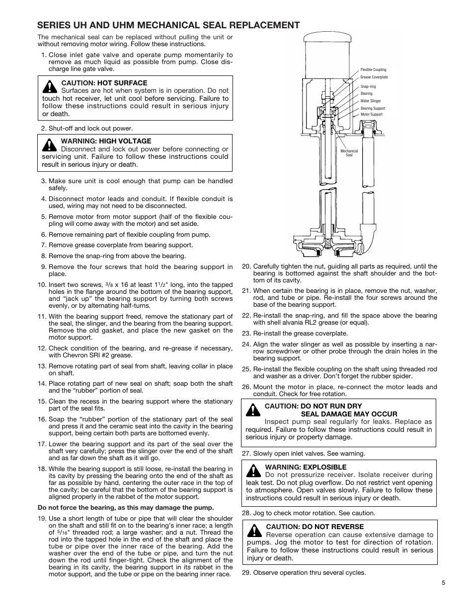 Series uh and uhm mechanical seal replacement | Bell & Gossett DN0147D HS Underground Condensate and Boiler Feed Units Series UHM User Manual | Page 5 / 8