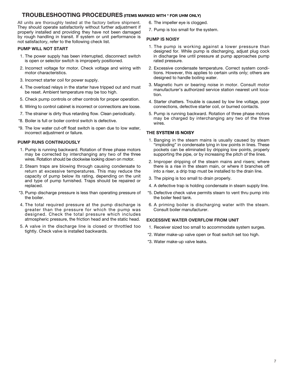 Troubleshooting procedures | Bell & Gossett DN0147D HS Underground Condensate and Boiler Feed Units Series UHM User Manual | Page 7 / 8