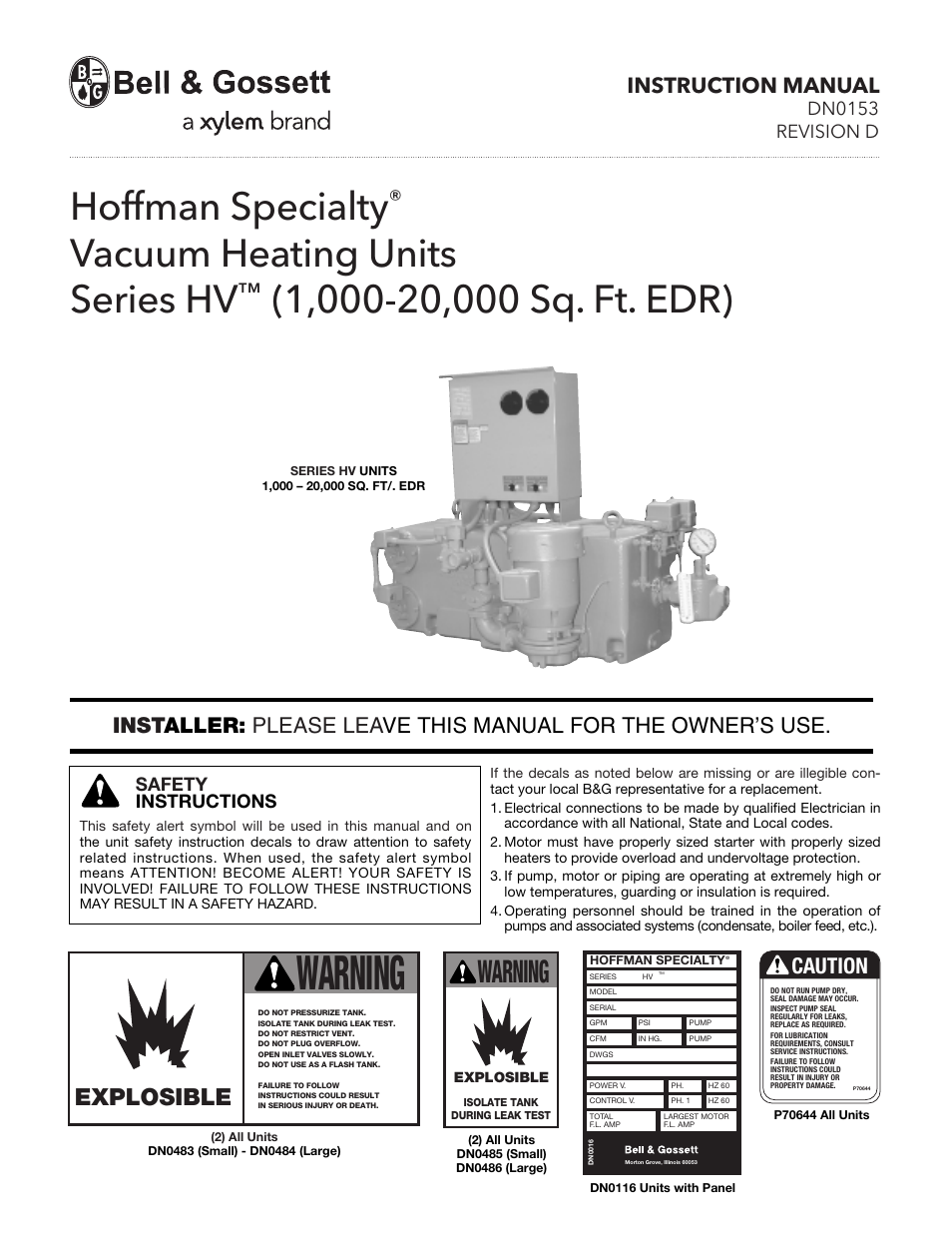 Bell & Gossett DN0153D HS Vacuum Heating Units Series HV User Manual | 10 pages