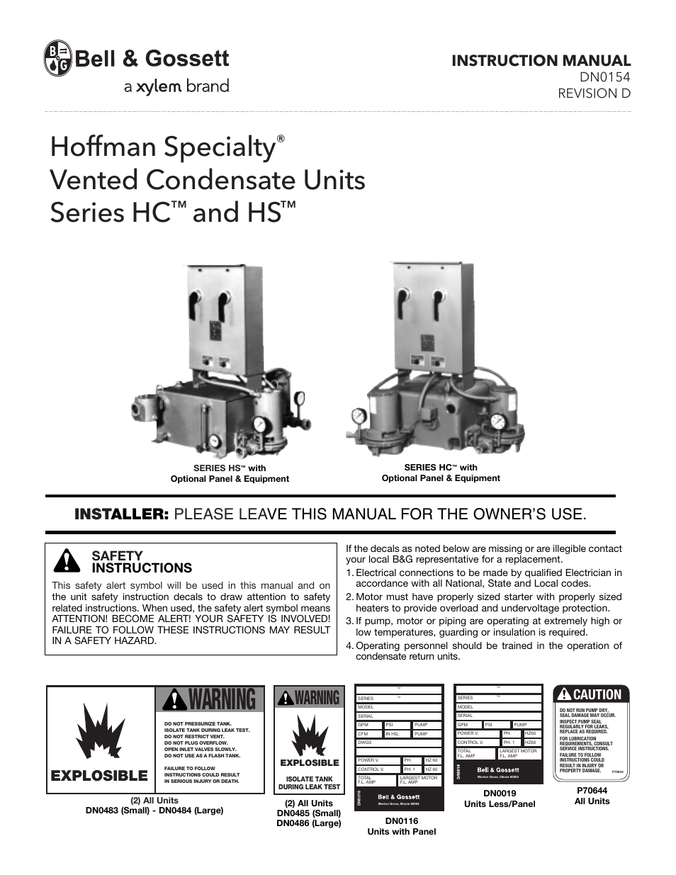 Bell & Gossett DN0154D HS Vented Condensate Units Series HSTM User Manual | 8 pages