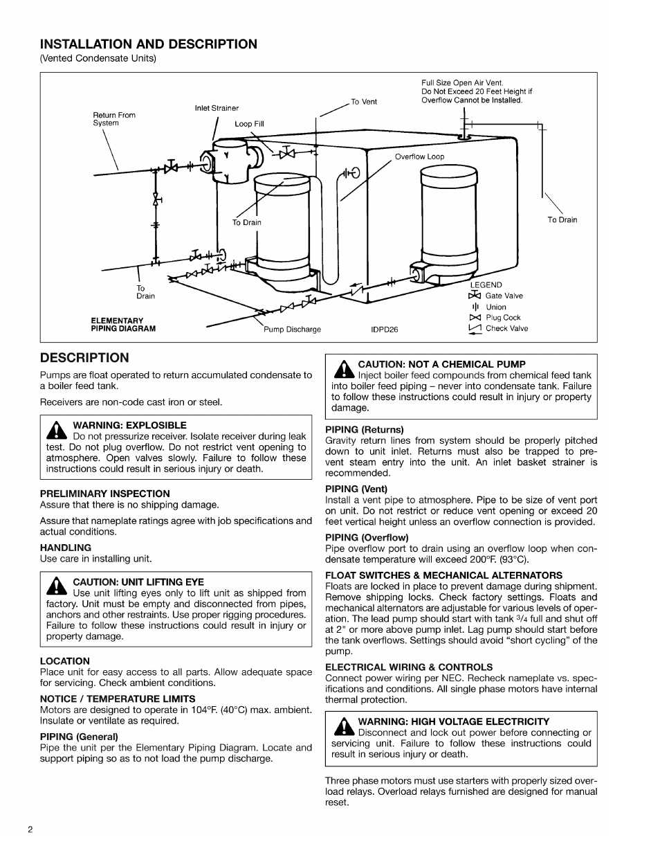 Bell & Gossett DN0154D HS Vented Condensate Units Series HSTM User Manual | Page 2 / 8