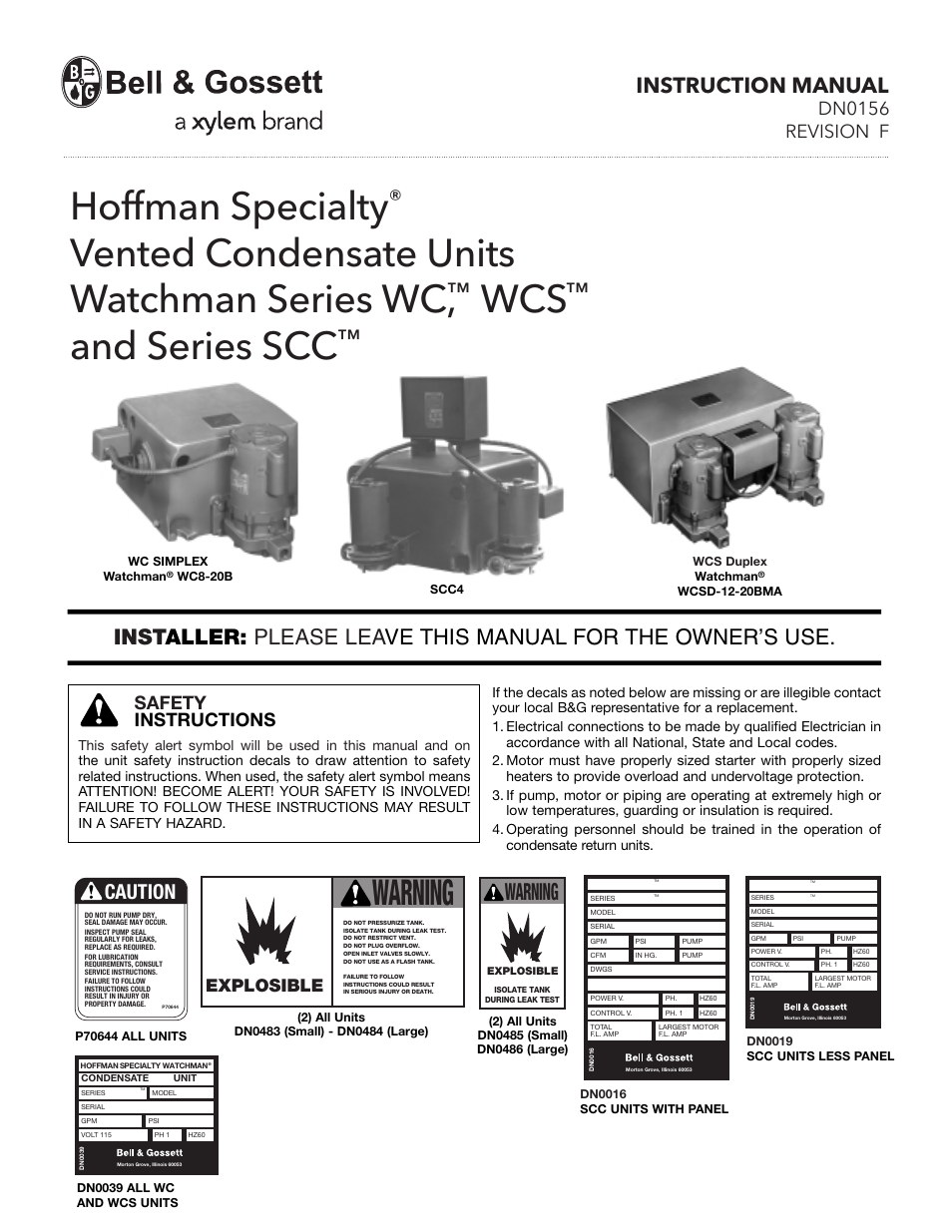 Bell & Gossett DN0156F HS Vented Condensate Units Watchman Series SCC User Manual | 12 pages