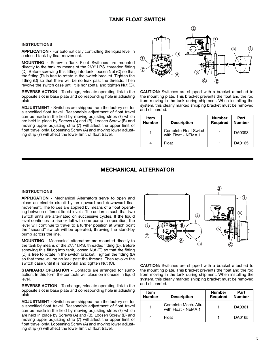 Tank float switch mechanical alternator | Bell & Gossett DN0156F HS Vented Condensate Units Watchman Series SCC User Manual | Page 5 / 12