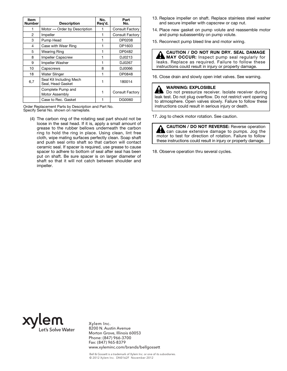Bell & Gossett DN0162F HS Vented Boiler Feed Units Series HBF and VBF User Manual | Page 8 / 8