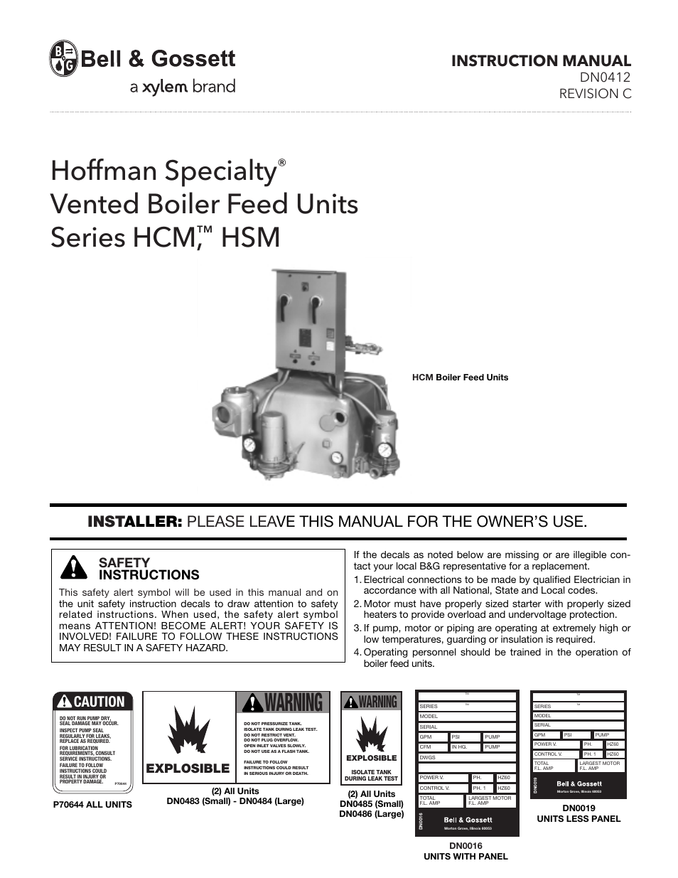Bell & Gossett DN0412C HS Vented Boiler Feed Units Series HSM User Manual | 8 pages