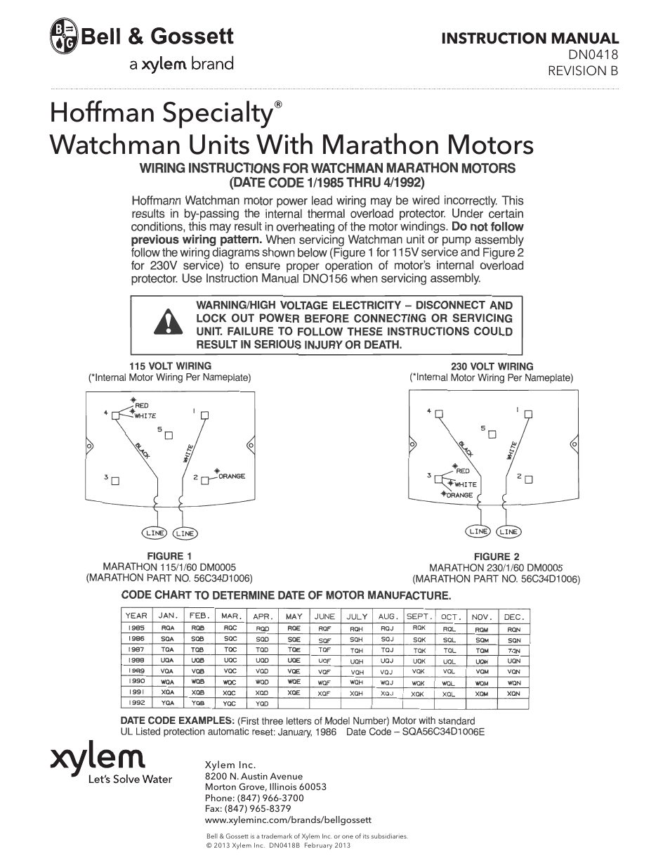 Bell & Gossett DN0418B HS Watchman Units with Marathon Motors User Manual | 1 page