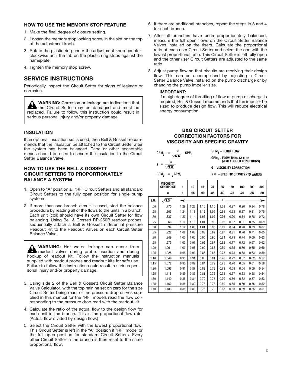Service instructions, Insulation | Bell & Gossett G95858H Circuit Setter Plus “RF” Balance Valves User Manual | Page 3 / 4