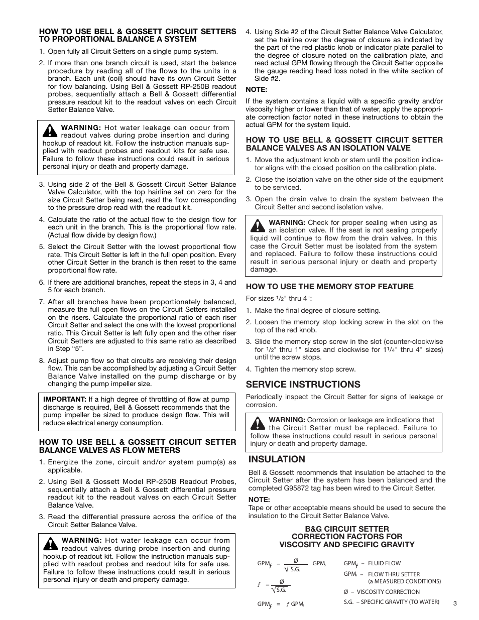 Service instructions, Insulation | Bell & Gossett G95873N Circuit Setter Plus Balance Valves With NPT, Flanged and Solder Connections User Manual | Page 3 / 4