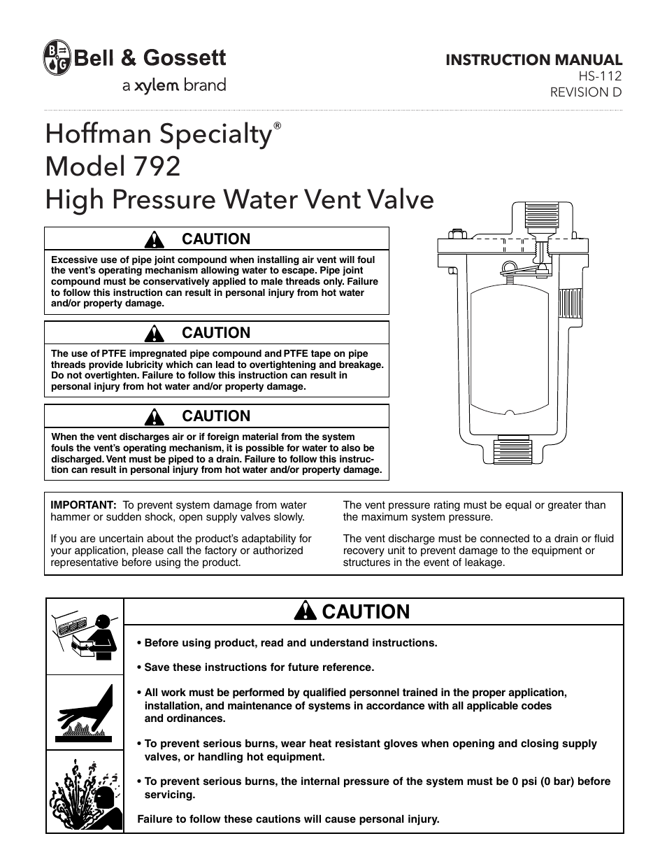 Bell & Gossett HS 112D 792 High Pressure Water Vent Valve User Manual | 2 pages