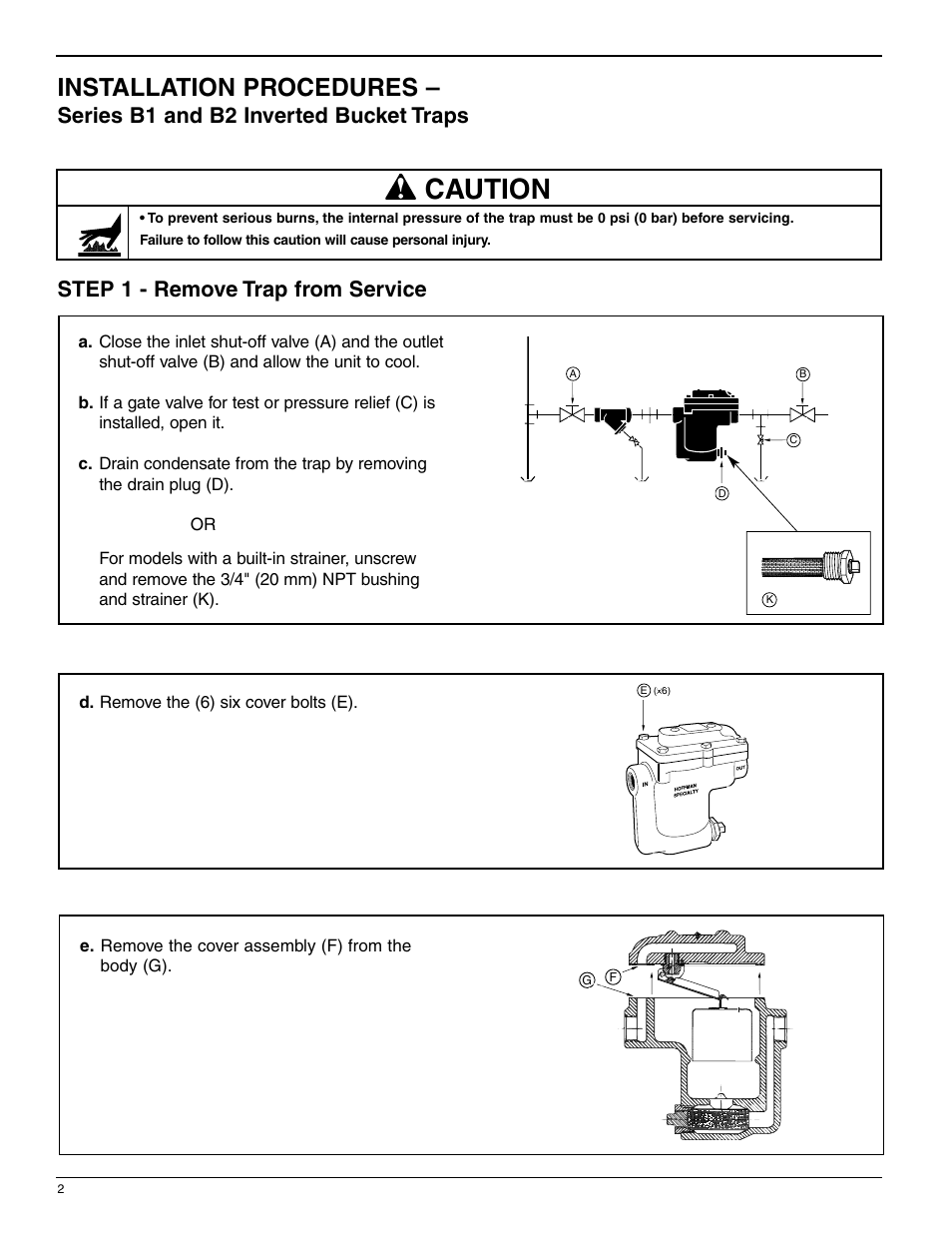 Caution, Installation procedures | Bell & Gossett HS 213B Series B2 Inverted Bucket Steam Trap Service Parts User Manual | Page 2 / 12