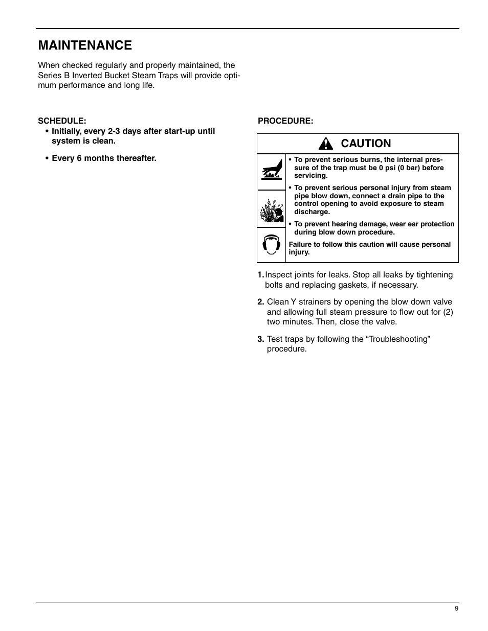 Maintenance, Caution | Bell & Gossett HS 213B Series B2 Inverted Bucket Steam Trap Service Parts User Manual | Page 9 / 12