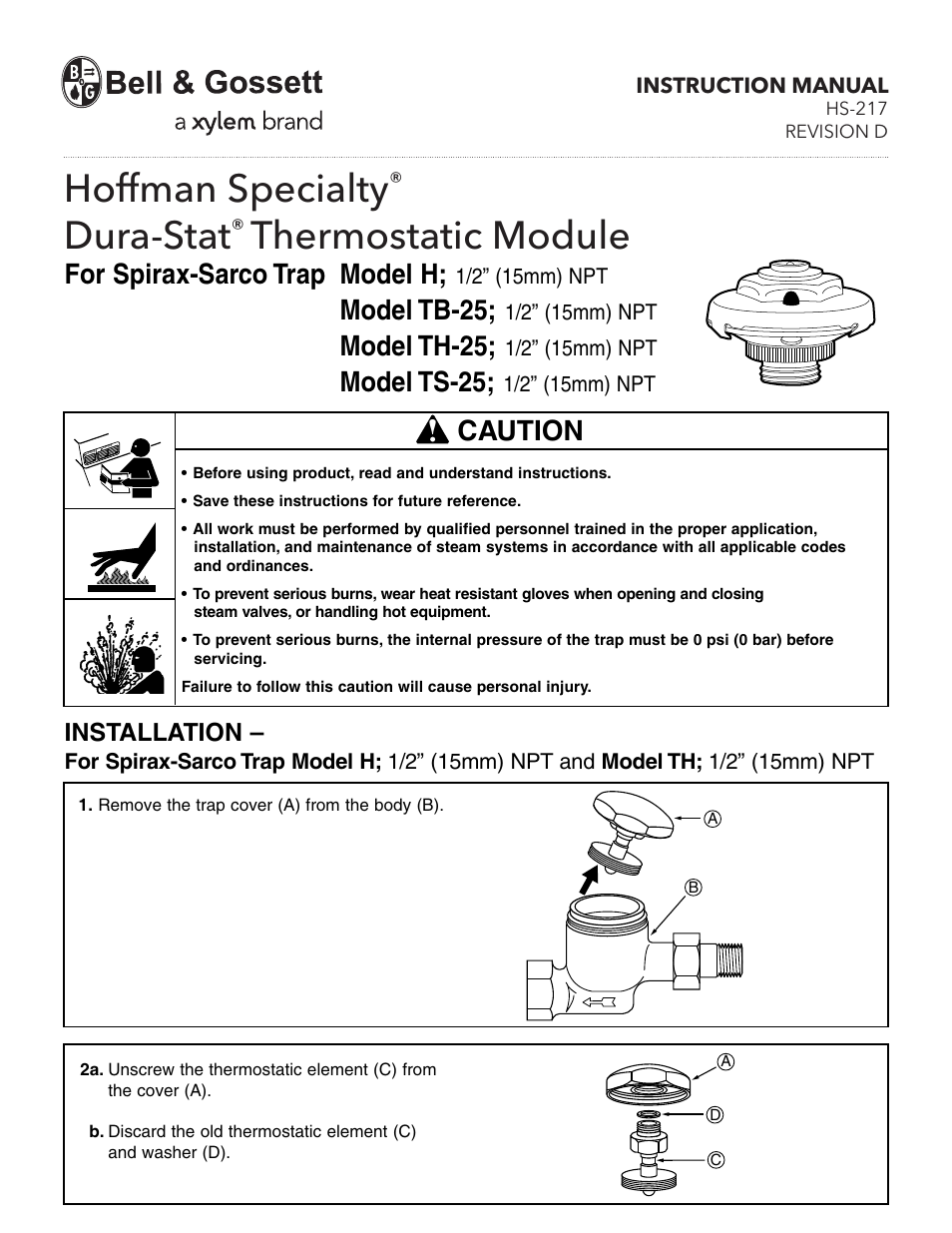 Bell & Gossett HS 217D Dura-Stat Thermostatic Module User Manual | 4 pages