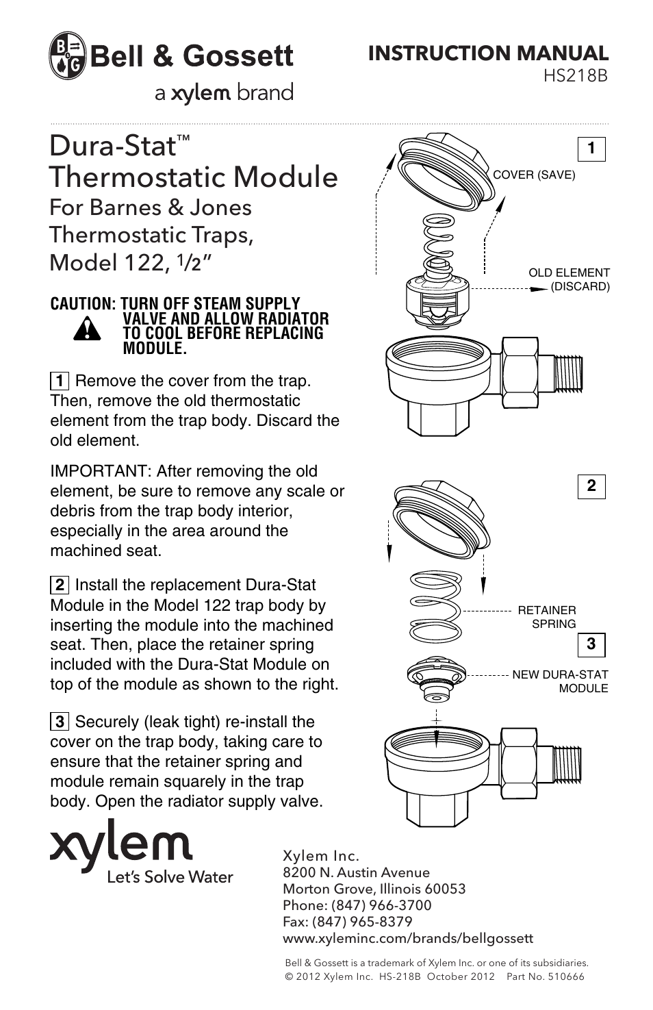 Bell & Gossett HS 218B Dura-Stat Thermostatic Module User Manual | 1 page